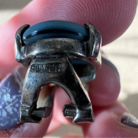 Blue stone silver clasp clippies clip earrings vintage 925 stud simple medium - Picture 5 of 5